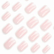 24 Pcs Ombre Press on Nails Short Square Fake Nails French Tip False Nails with Designs White Pink Gradient Glue on Nails Glossy Acrylic Stick on Nails Nude Artificial Nails for Women Manicure
