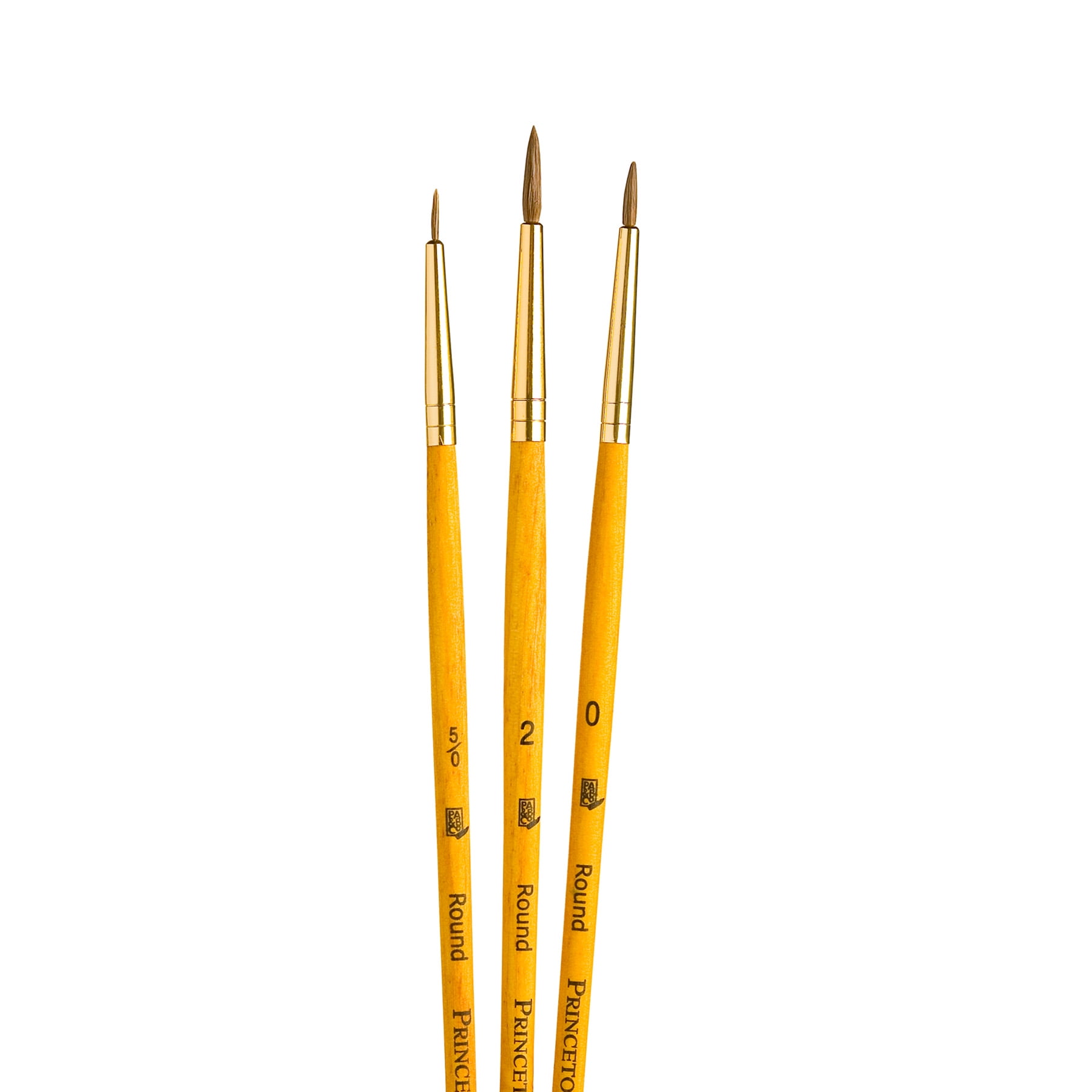 Princeton RealValue Round Brush Set, Camel Bristles, Short Handle Mixed Media Paintbrush, Yellow, 3 Per Set, 6 Sets