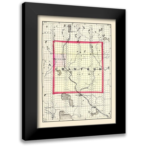 Walling 11x14 Black Modern Framed Museum Art Print Titled - Crawford Michigan - Walling 1873