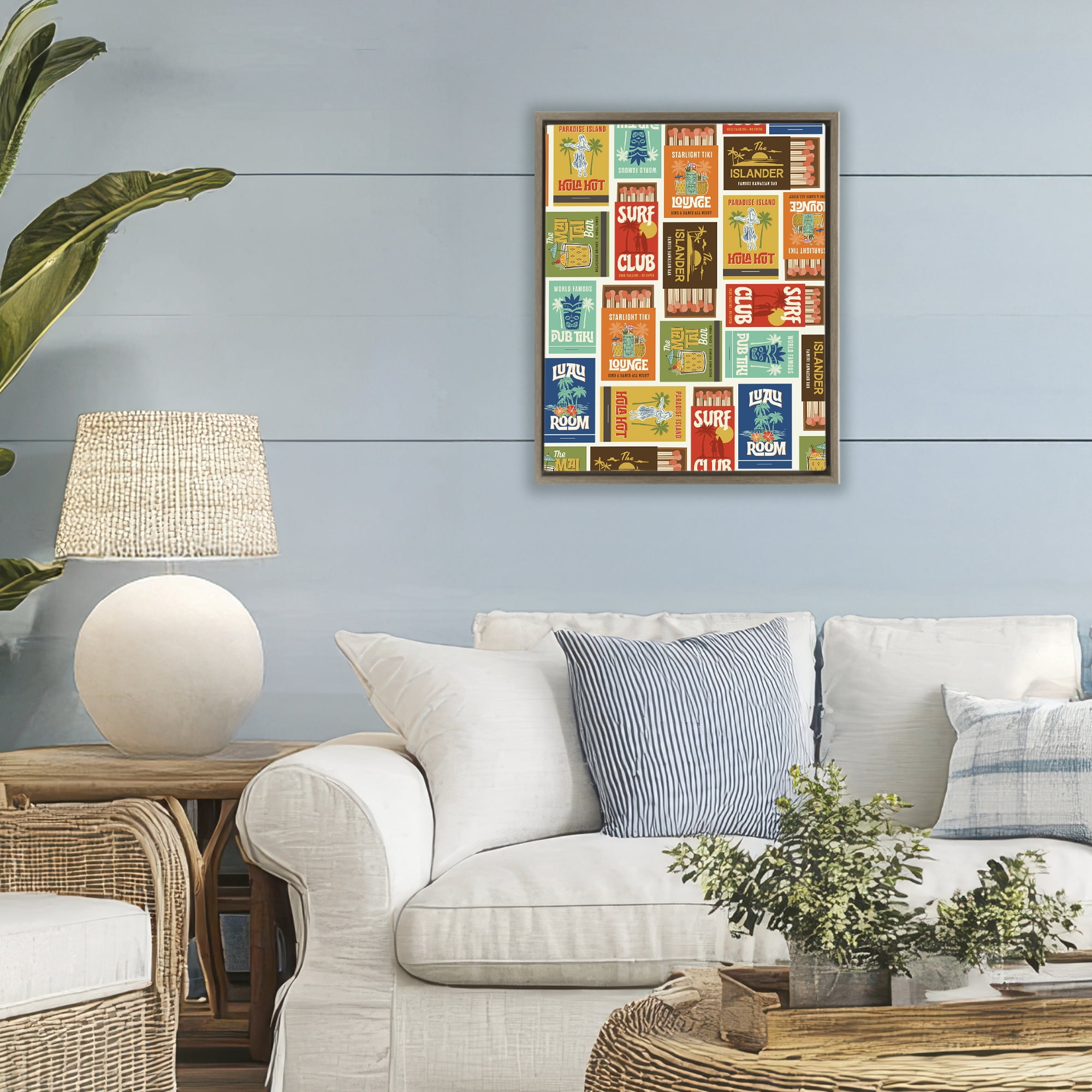 Stupell Industries Vintage Tropical Match Boxes Brown Framed Floater Canvas Wall Art, design by Emily Dumas