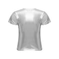 thumbnail image 6 of YEAHDOR Womens Metallic Shiny T-shirt Glossy Solid Color Short Sleeve Tees Tops A Silver S, 6 of 7