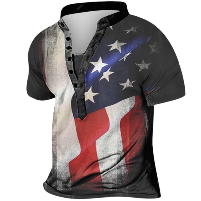 LSLJS Men's Independence Day Flag T Shirt Casual Loose Short Sleeve Pullover Tops