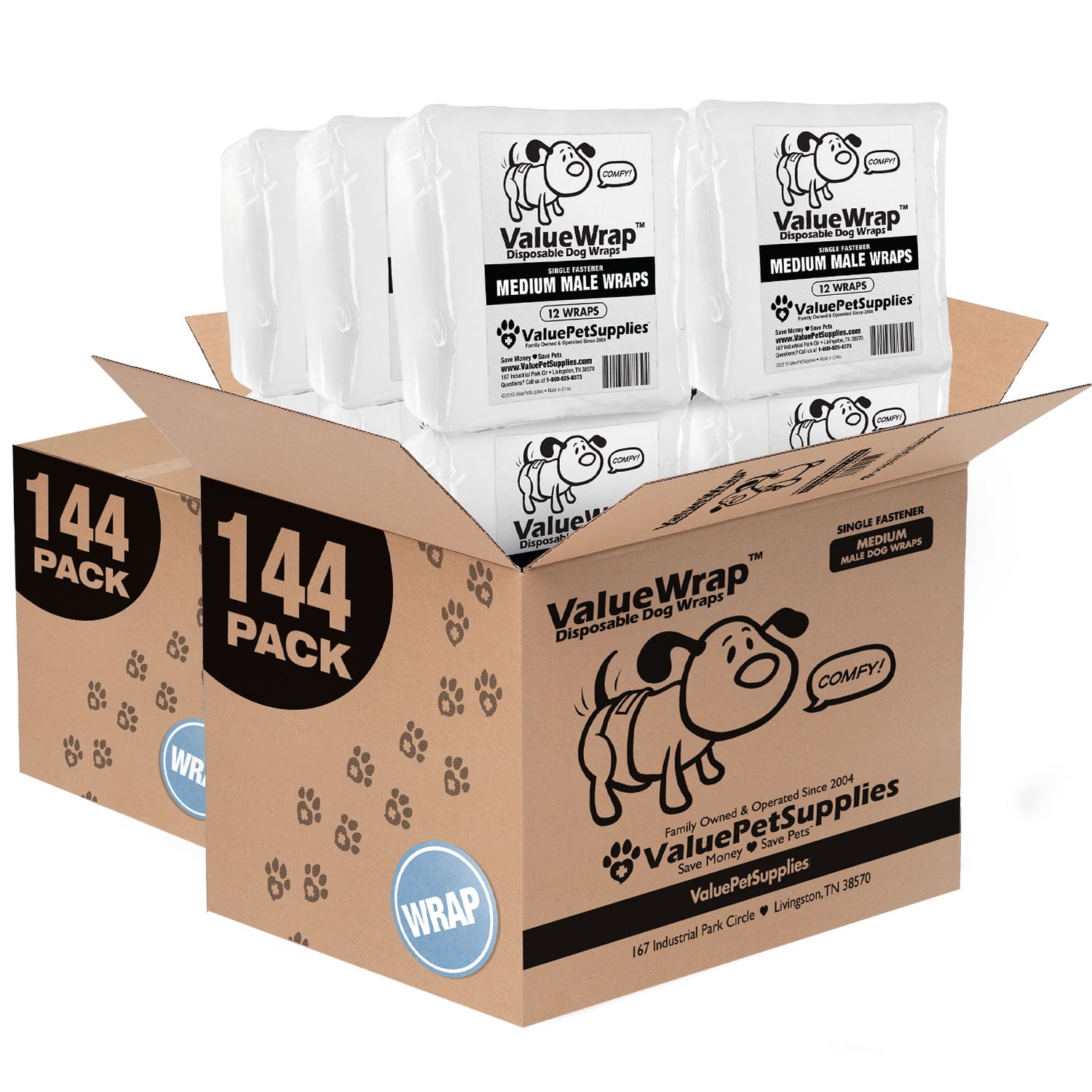 ValueWrap Disposable Male Dog Diapers, 1Tab Medium, 288 Count