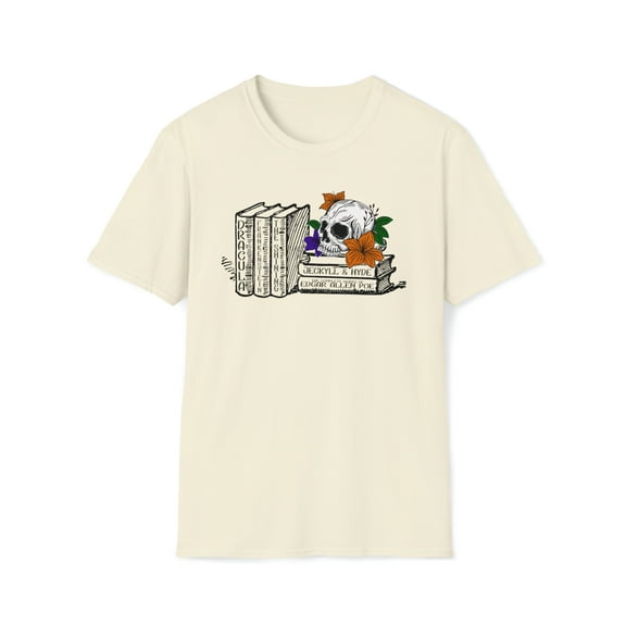 Spooky Book, Gildan Unisex Softstyle T-Shirt, Skull Book Graphic Tee, S-3XL