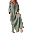 thumbnail image 1 of CHOK Robe d'Été en Coton et Lin pour Femmes Col Rond Coupe Ample Robe Chemise Unie Grande Taille Lin Décontracté Long Cover Ups, 1 of 3