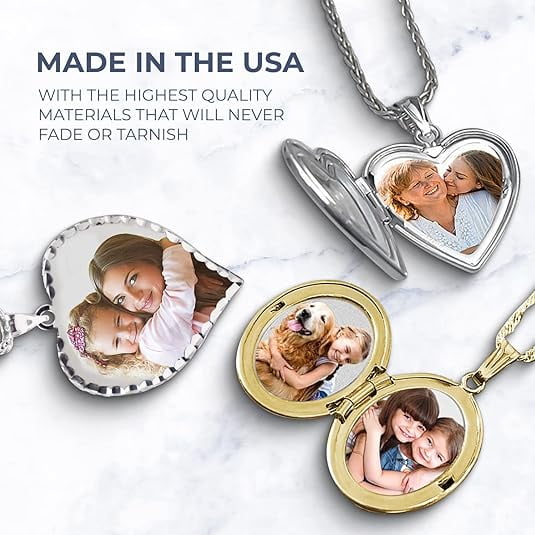Personalized Sterling Silver Butterflies Heart Photo Locket Necklace for Women - 3/4 inch x 3/4 inch, Sterling Silver, Locket Only