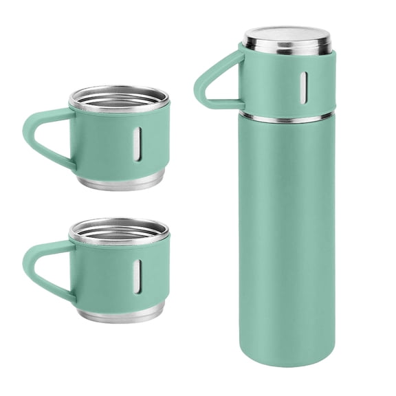 304 Stainless Steel Vacuum Insulated Bottle Set 500ml/16.9oz, Double Wall Hot & Cold Water Flask with 2 Cups, Leakproof Travel Coffee Thermo Gift for Mom Dad Teachers Kids
