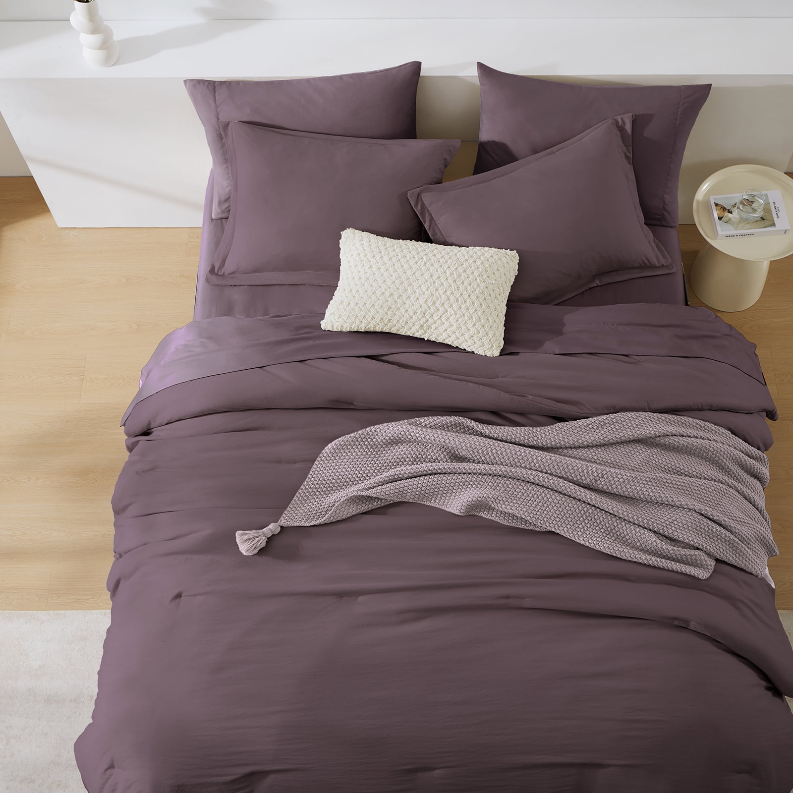 Amberspace Prewashed fabric 7-piece Bed in a Bag Comforter Set with Sheets,Dark purple,Full