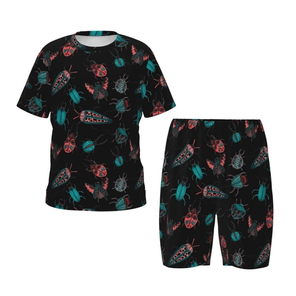 Balery Colorful Insect Conjunto de Pijama Infantil de Manga Corta con Estampado – Ropa de Dormir de Algodón Suave-Small