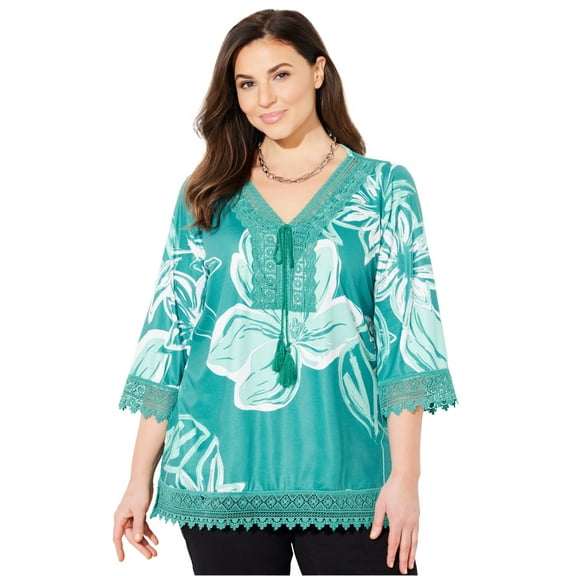Catherines Women's Plus Size Crochet Trim Tunic