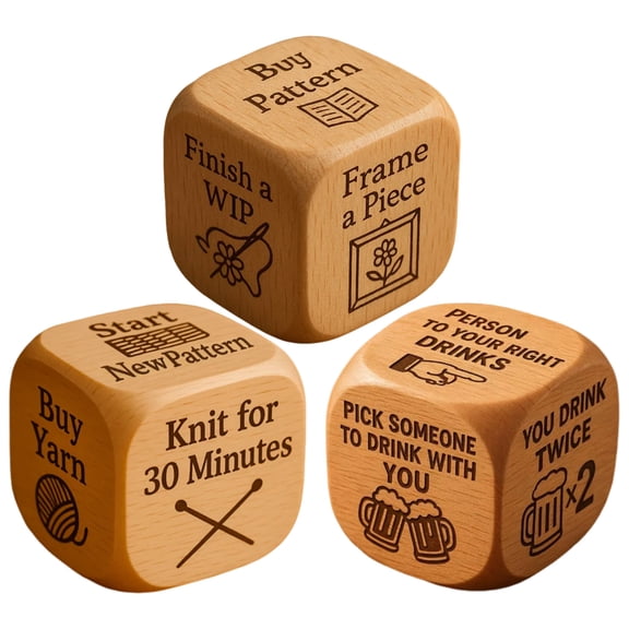 OIUR Decision Dice Handmade Wooden Embroidery/Knitting/Drinking Decision Dice with 6 Engraved Tasks Stocking Stuffers for Men Women
