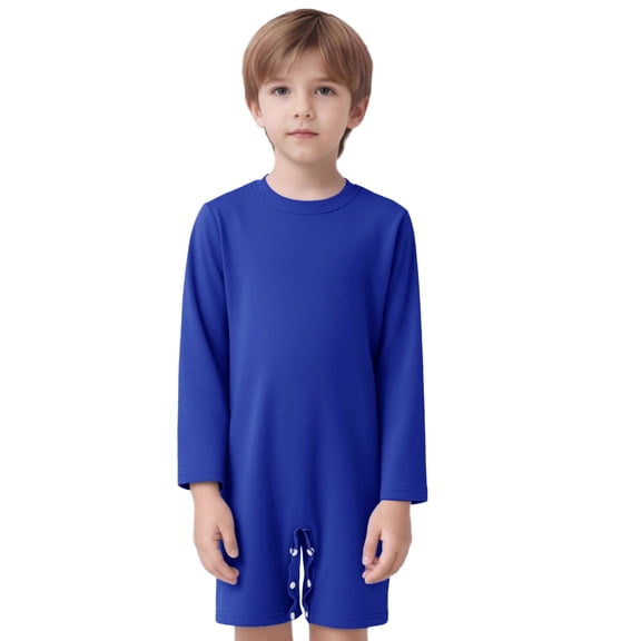 Miutii Special Needs Adaptive Clothing For Children Button Crotch Bodysuit Boys Long Sleeve Short Leg Jumpsuit Royal Blue 14