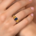 thumbnail image 4 of Gem Stone King 18K Yellow Gold Plated Silver Blue Sapphire and Yellow Sapphire Filigree Style 3 Stone Ring for Women (3.03 Cttw, Oval 8X6MM and 6X4MM) (Size 5), 4 of 6