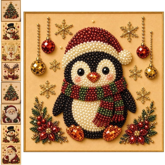 Spookira Christmas Pearl Diamond Painting Art DIY Kit, 3D Pearl Beads Art Craft Kits for Adults & Beginner, Gemstone Diamond Dot Beads for Home Wall Decor (Christmas Penguin)