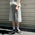 thumbnail image 6 of sunsanly Men Sport Shorts Loose Straight Wide Leg Drawstring Elastic Waist Soft Breathable Solid Color Gym Traning Jogging Sweatpants Knee Length Trousers, 6 of 7