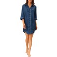 thumbnail image 2 of INSPIRE CHIC Women's Pajama Button Down Nightshirt Shirtdress 3/4 Sleeve Mini Nightgown S Navy, 2 of 6
