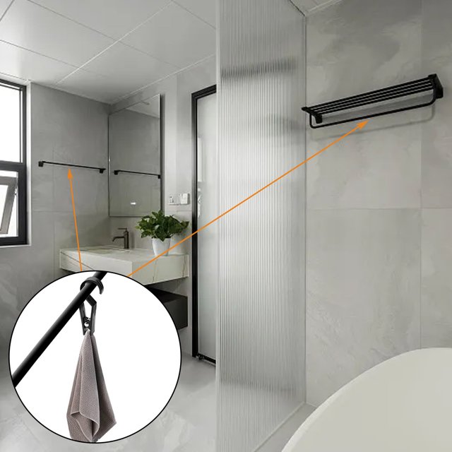 Matte Black Towel Rack, Space Saving Aluminium Construction Double Towel Bar For Bathroom And Outdoor Use, Heavy Duty Stainless Steel Rust-Resistant Hanger