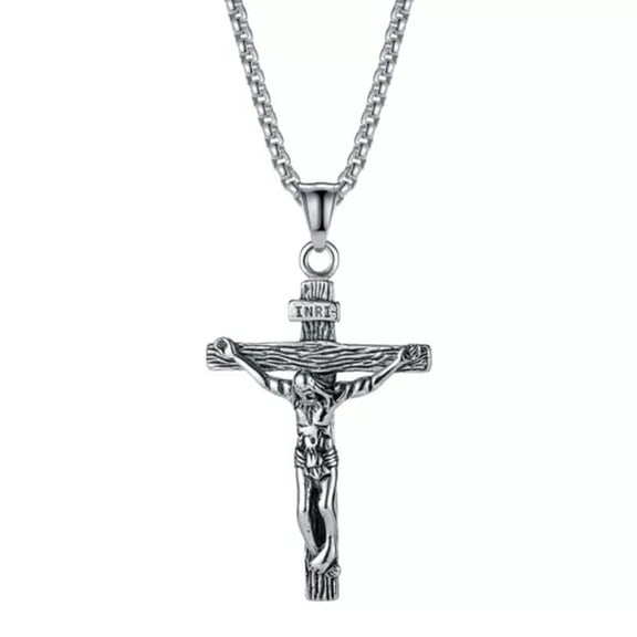 GKNET Mens Stainless Steel Jesus Christ Crucifix Cross Pendant Necklace For Men-Silver