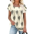 thumbnail image 2 of Womens Daisy T-Shirts Babydoll Pleated Tee Shirts Crew Neck Tops Short Sleeve T Shirts Summer Basic Boho Dressy Cute Tops 2025, 2 of 5