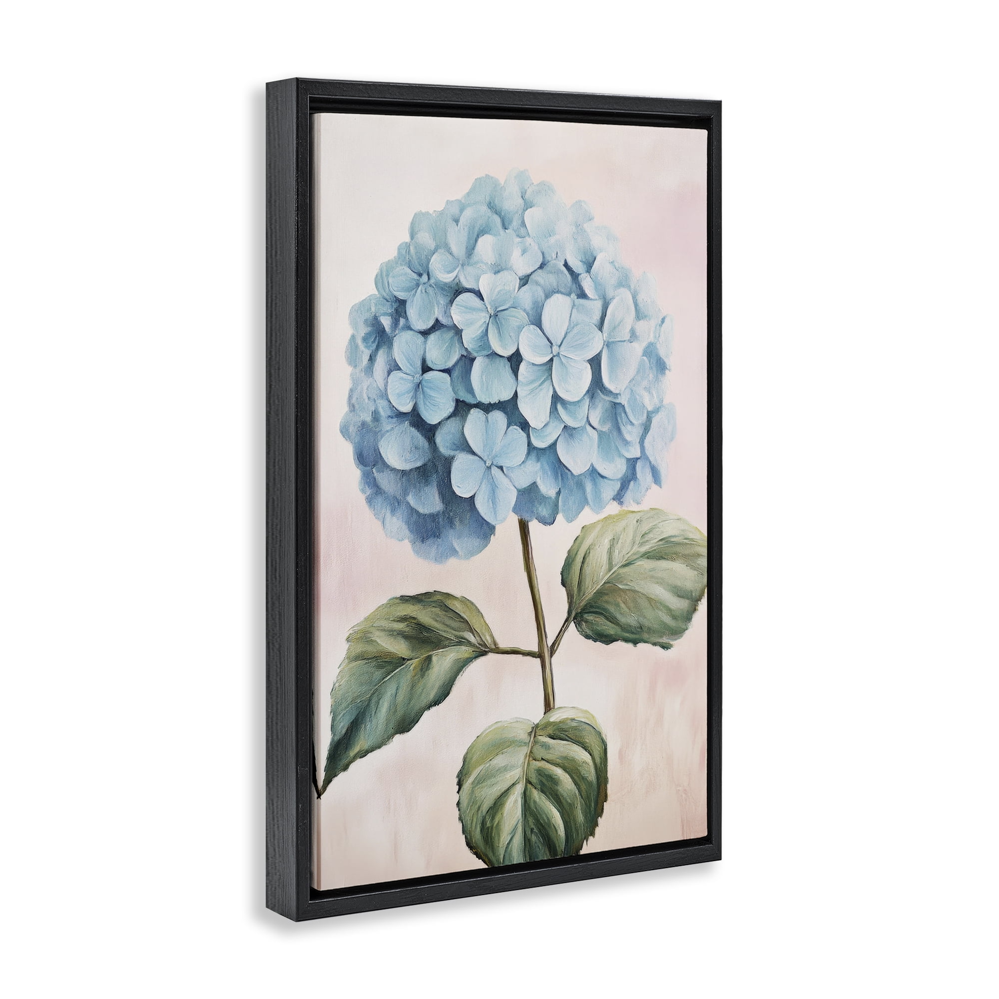 Stupell Industries Delicate Baby Blue Hydrangea Black Framed Floater Canvas Wall Art, design by Petal Prints Design