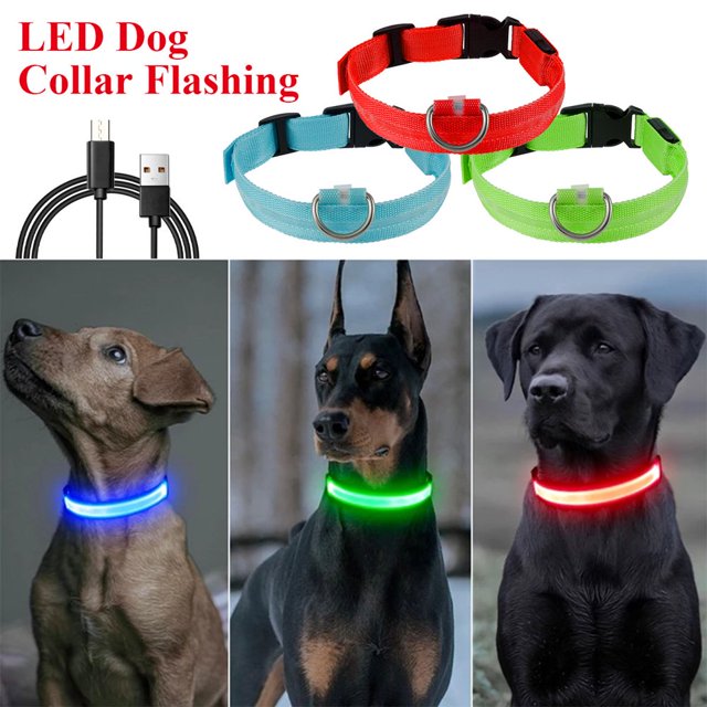 CNKOO LED Glowing Dog Collars Super Bright Pet Collar USB Rechargeable and Waterproof Dog Collar with 3 Lighting Modes Adjustable Dog Security Night Light Collar for Small Medium Large Do