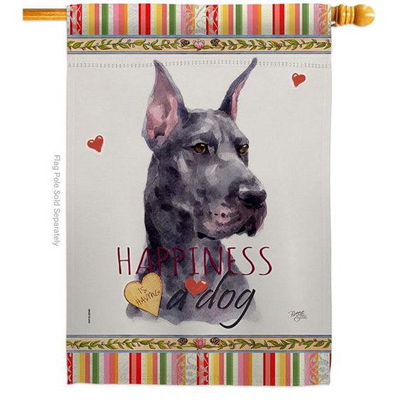 Breeze Decor H110257-BO Cropping Black Great Dane Happiness Animals Dog 28 x 40 in. Double-Sided Decorative Vertical House Flags for Decoration Banner Garden Yard Gift