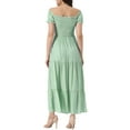 thumbnail image 3 of INSPIRE CHIC Women's Off Shoulder Puff Sleeves Ruffle Midi Smocked Tie Dresses XL Light Green, 3 of 6