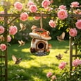 thumbnail image 6 of Hanging Bird House for Outdoor Garden Yard, Resin Bird Shelter for Wrens Sparrows Goldfinches, Decorative Wren Bird Home for Patio Tree Fence, 4 Season Small Bird Bed with Stainless Steel, Orange, 6 of 6
