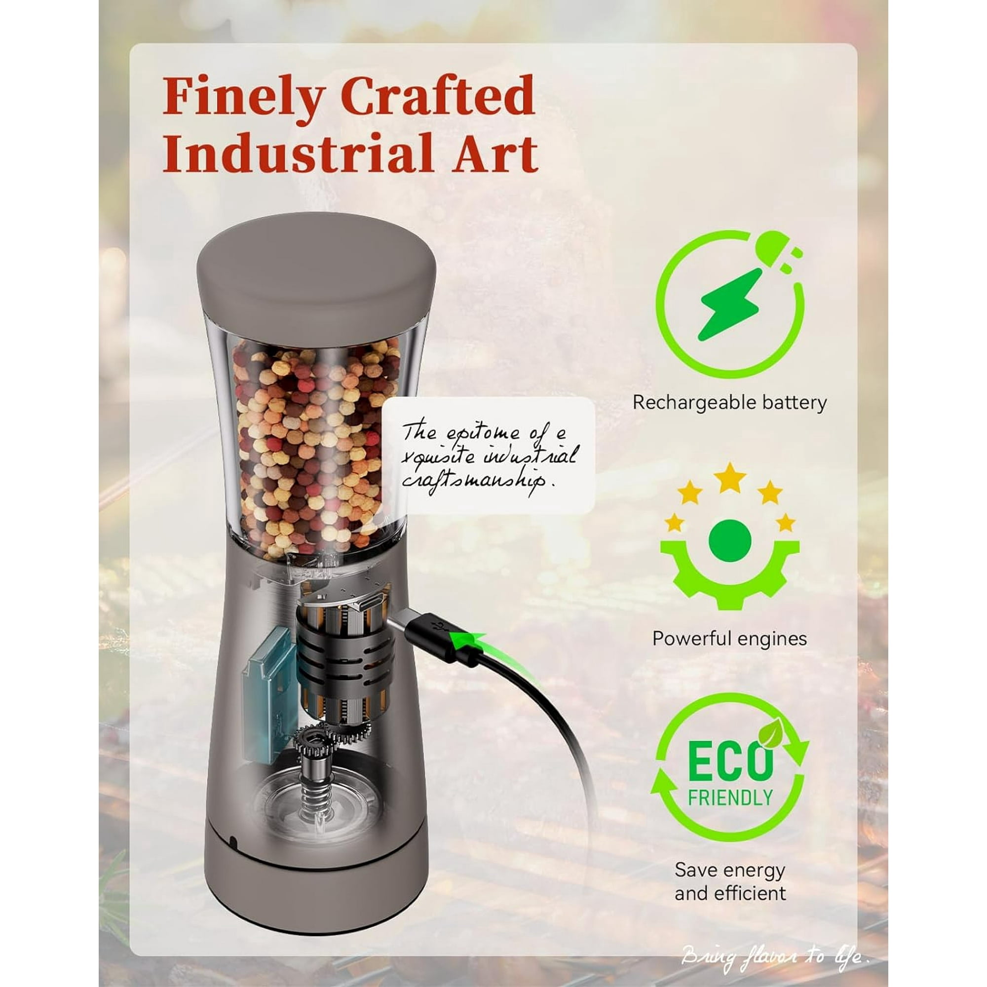 Electric Salt and Pepper Grinder Set USB Rechargeable, Stainless Steel Salt and Pepper Shakers Electric with Lights