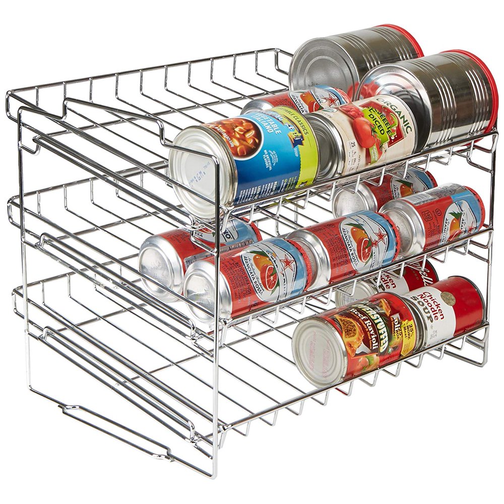 Stackable Can Rack Organizer, Pantry Organizer, Silver, Stores up to 36 cans and/or variety size