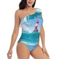 thumbnail image 3 of Pofeuu Lighthouse Sea Port Print Women's One Piece Swimsuits One Shoulder Swimwear Asymmetric Ruffle Monokinis Bathing Suits-X-Large, 3 of 6