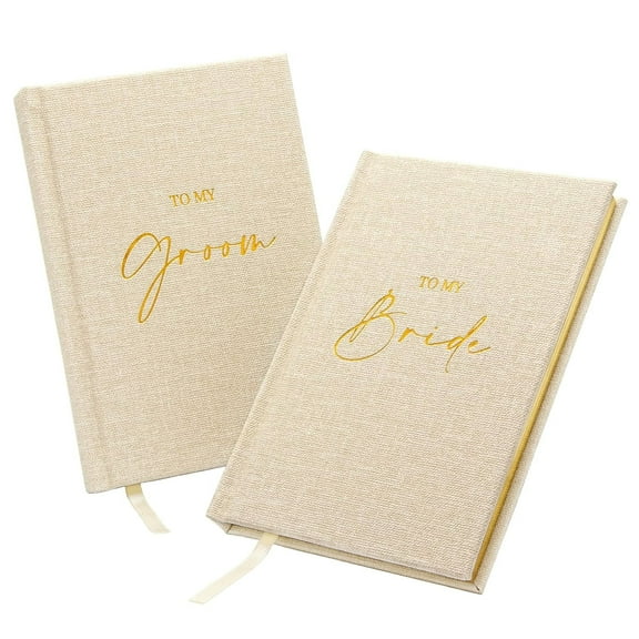 MUUJEE Hard Cover Vow Books (Set of 2) - Foil Embossed Wedding Ceremony Vow Renewal Speech Books, Couple Gifts for Engagement (To My Bride/Groom)