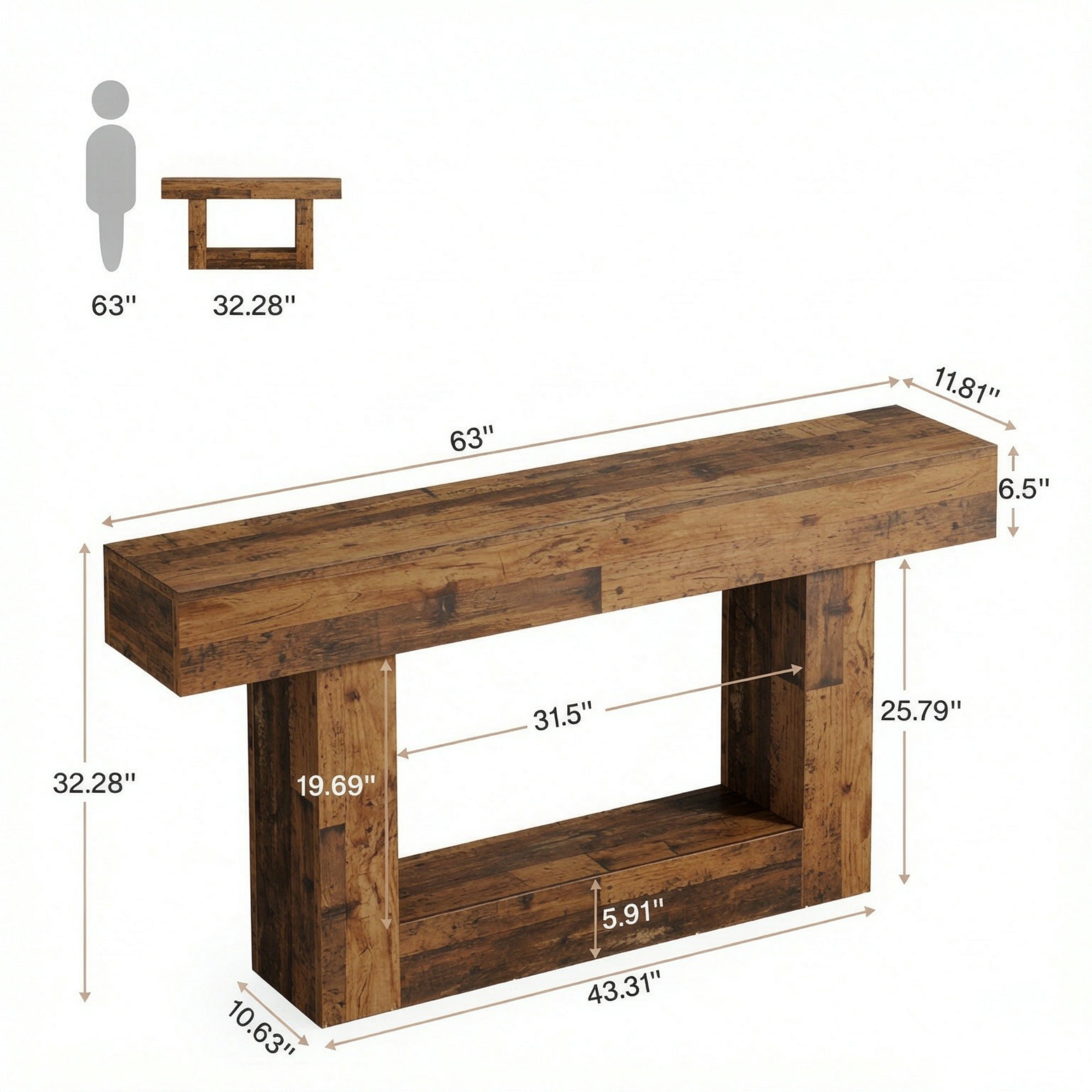 68.5 in Farmhouse Wooden Console Table, 2-Tier Sofa Table for Entryway