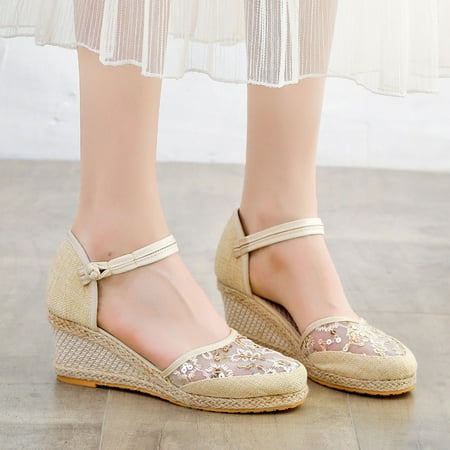 

eczipvz Sandals Women Womens Ankle Strap Platform Sandals Casual Espadrille Flatform Wedge Summer Shoes Canvas Cork Sole