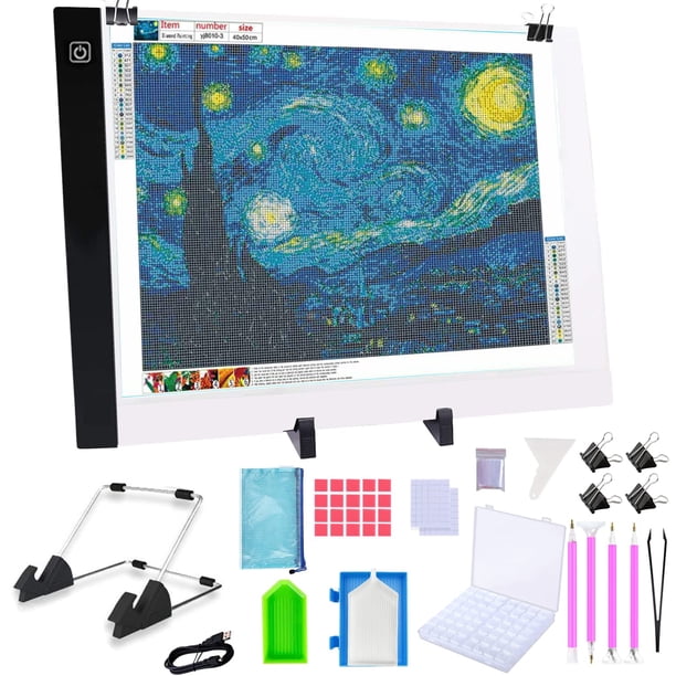 Kit De Almohadilla De Luz Led Para Pintura De Diamante A3, Accesorios De Pintura De Diamante 5D, Kit De Herramientas, Taladro Completo Para Adultos Y Niños, Suministros, Incluye Estuche De Almacenamie