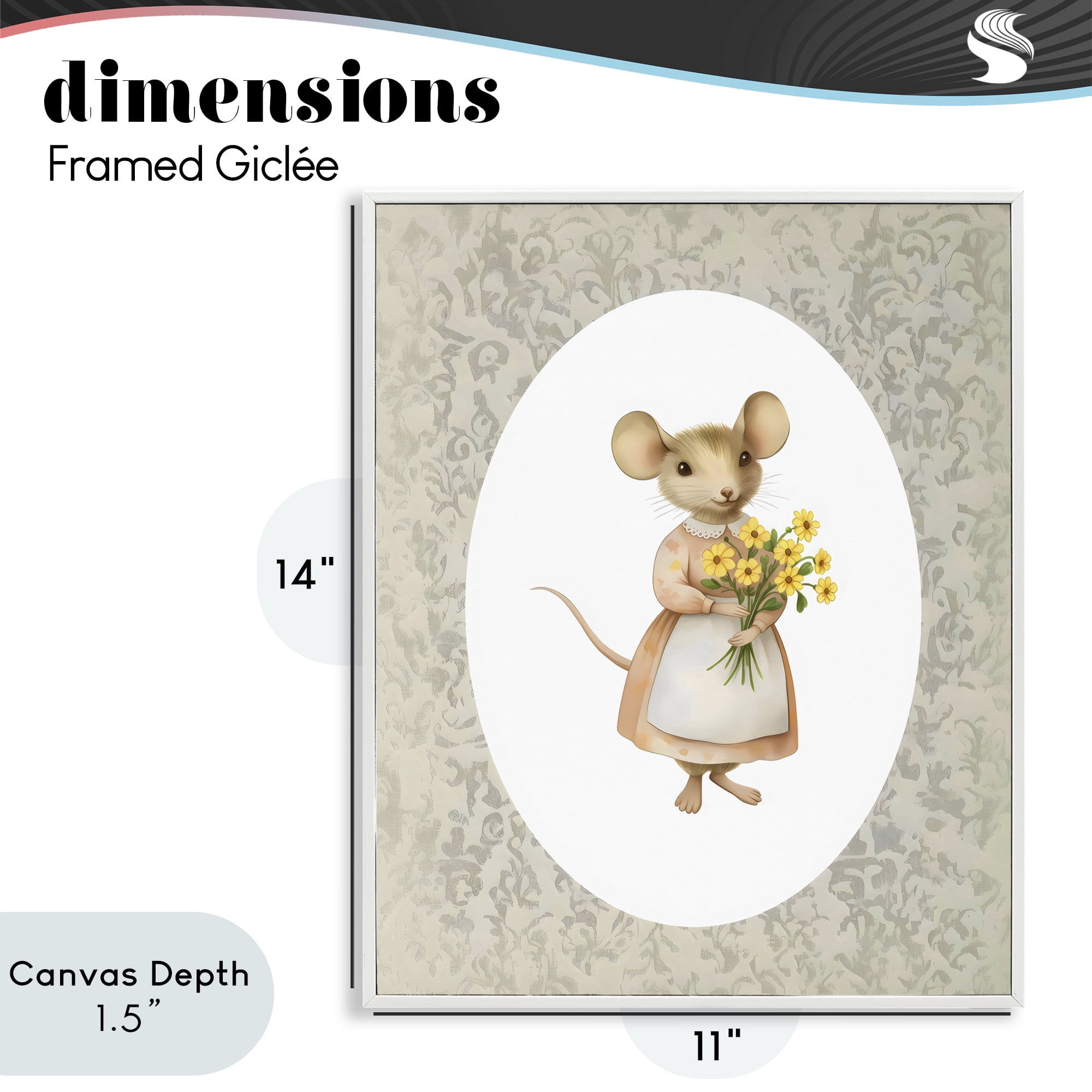 Stupell Industries Little Mouse with Flowers White Framed Giclee Art, design by Arlington Prints