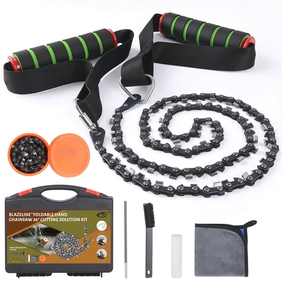 Blazeline Manual Pocket Chainsaw Cutting Solution Kit- 36" Portable Folding Hand Saw for Tree Trimming, Wood Cutting, Camping, Hiking, Survival Gear