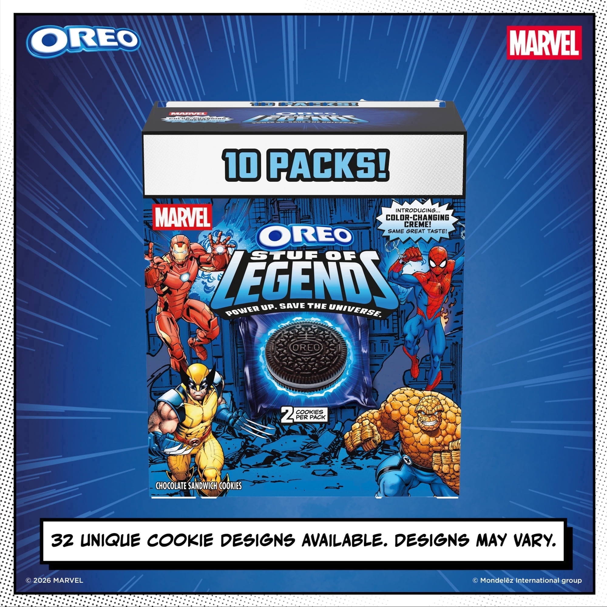 MARVEL OREO Stuf of Legends Cookies, Special Edition, 10 Snack Packs (2 Cookies Per Pack)