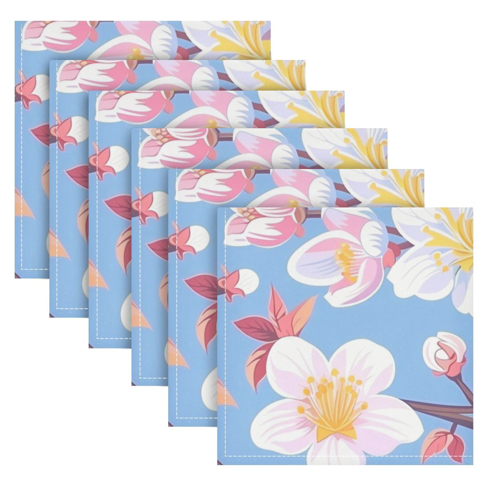 JSTEL Colorful Cherry Blossom Flower Cloth Napkins Set of 6, 20x20 Inch Washable and Reusable Napkin for Decoupage Dinner Party Everyday Use