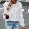 thumbnail image 6 of GigrtiJin Women's Ruffle Long Sleeved Shirts Round Neck Solid Color Pullover Tops Casual Fashion Comfy Blouse, 6 of 7