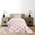 thumbnail image 4 of Ambesonne Coral Quilted Bedspread Set 2 Pcs, Checkered Fleur De Lis, Twin Size, Pale Pink Coral, 4 of 5