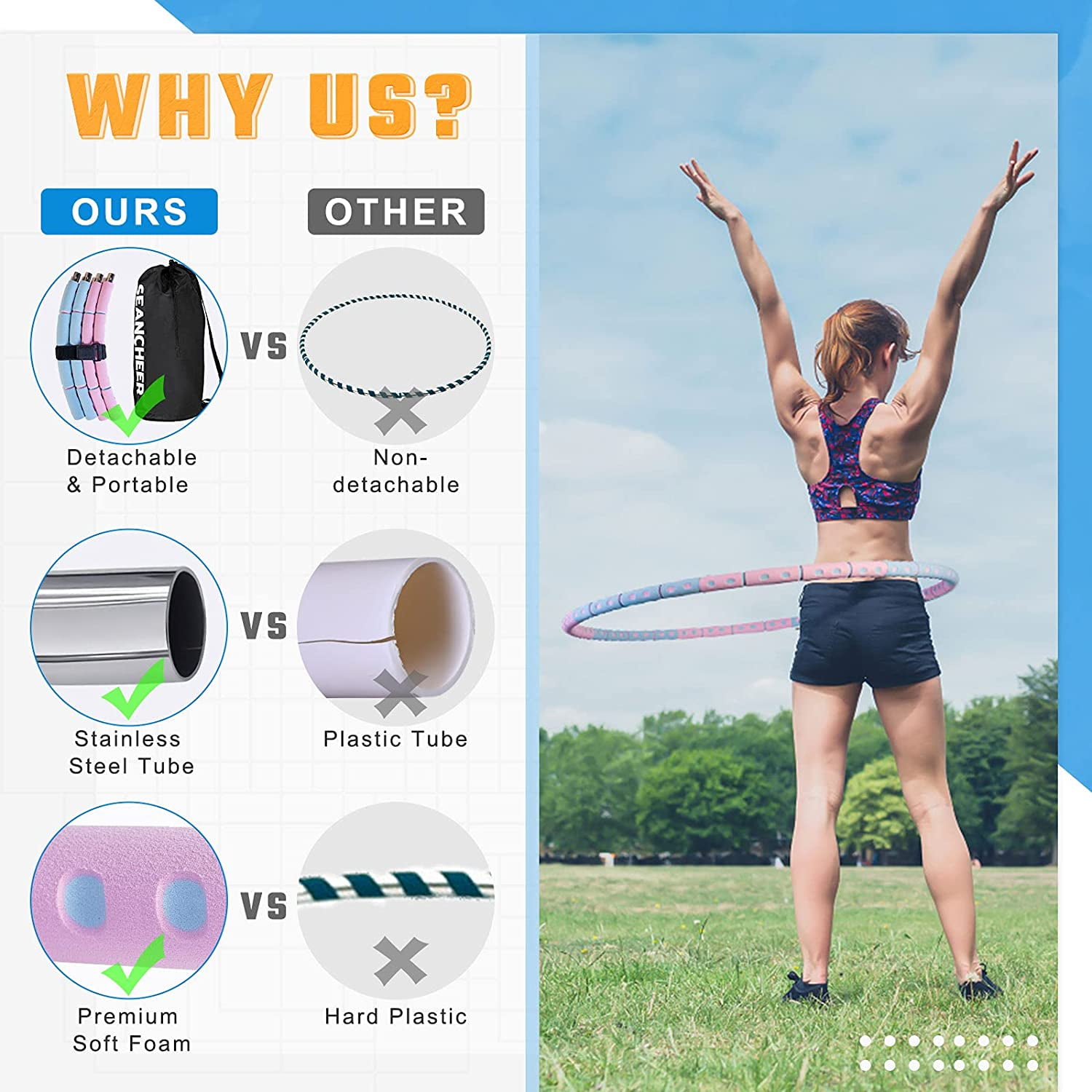 Funavi Weighted Hula Hoop For Exercise detachable Hoola Hoops Stainless Steel Core With Thick Premium Foam Hula Hoops For Adults Soft Fitness Exerci
