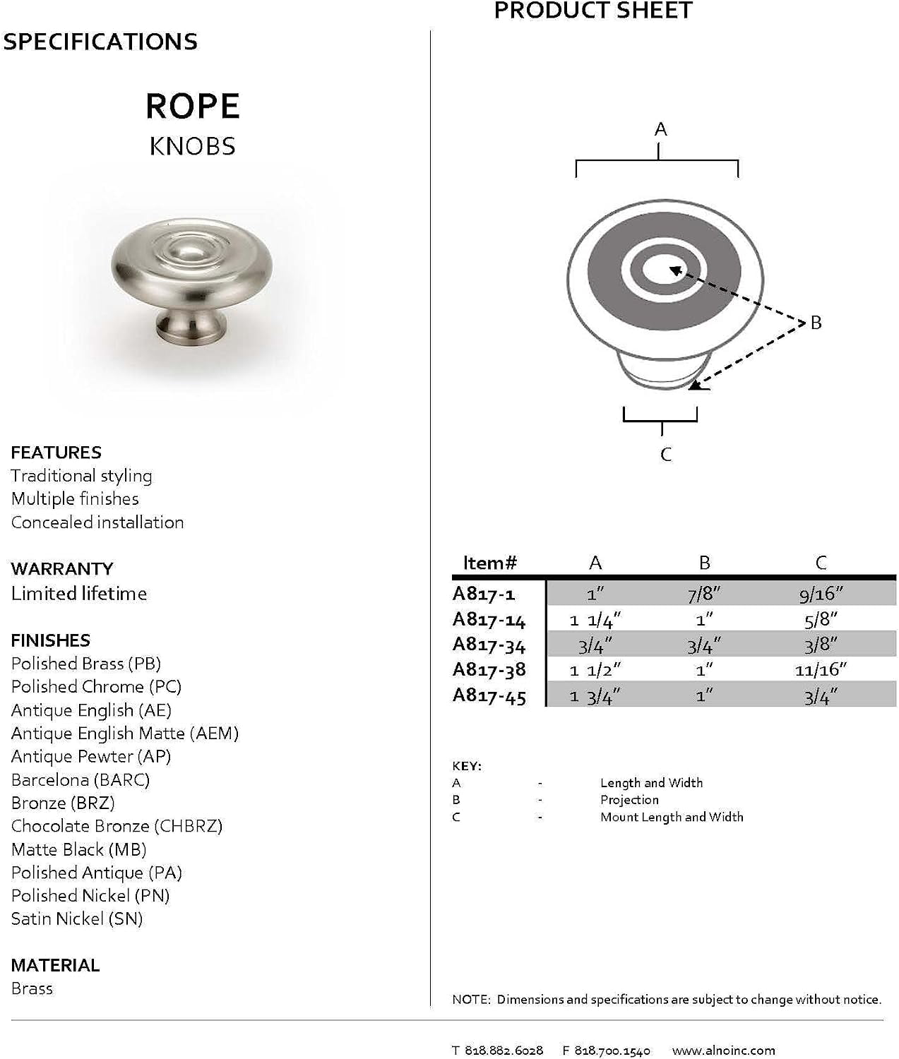 Alno A817-45-AE Cabinet Knob Antique English