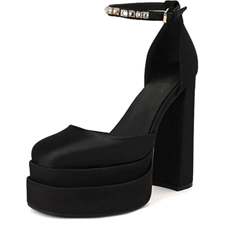 

THESHY Womens Platform Chunky High Block Heels Ankle Strap Buckles Wedge Dress Pumps Fashion Shoes for Women