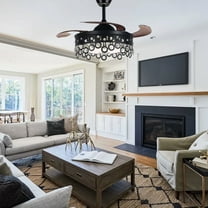 FINE MAKER 42 inch modern crystal ceiling fan with invisible light, remote control rainbow dimming suitable for bedrooms, living rooms, and dining rooms