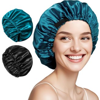 Tamu Double-Layer Sleep Cap Silk Bonnet for Curly Hair, Blue  display picture 3