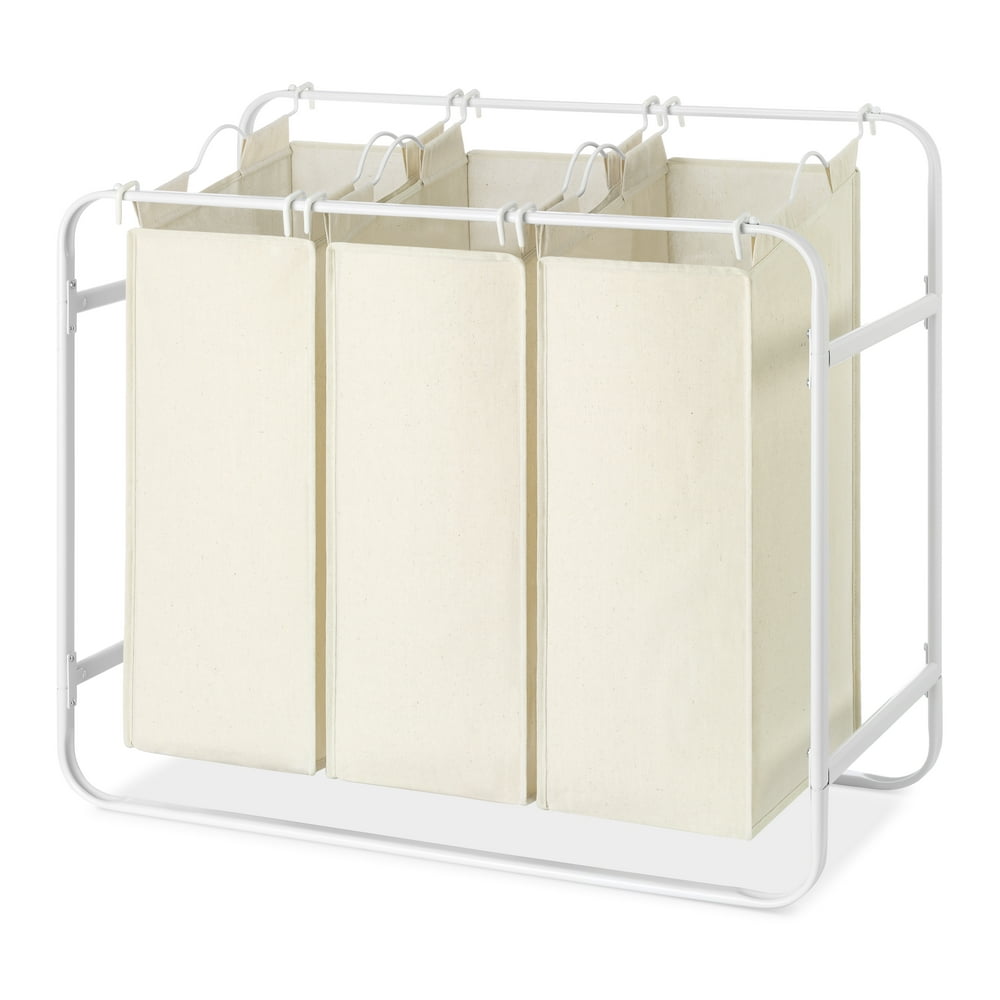 Whitmor Retro Style Triple Laundry Sorter with 3 Removable Bags White & Canvas 15.75" x 33.