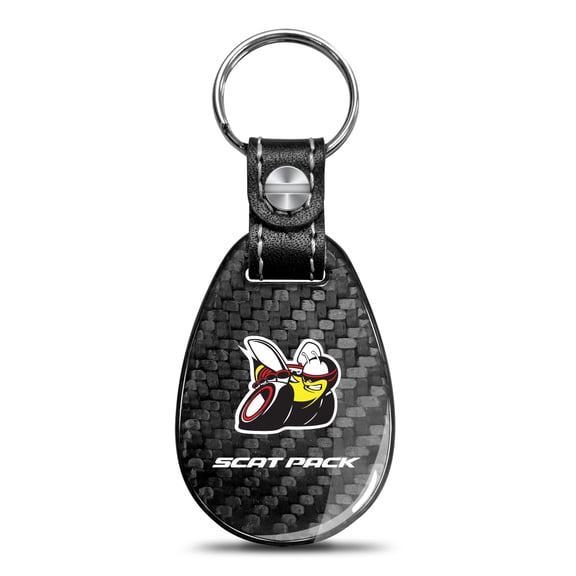 Dodge Scat-Pack Full-Color Black Real Carbon Fiber Large Tear-Drop Key Chain