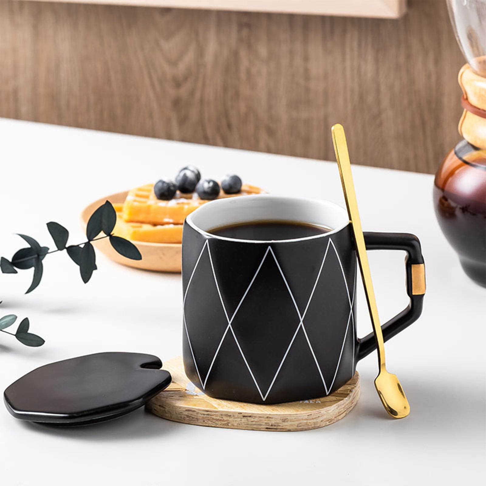 weibbin Capacity 400ml Ceramic Mug Simplicity Atmospheres Ceramic Mug Suit For Coffee Hot Chocolate Cool With Lid With Spoon Nice Gift