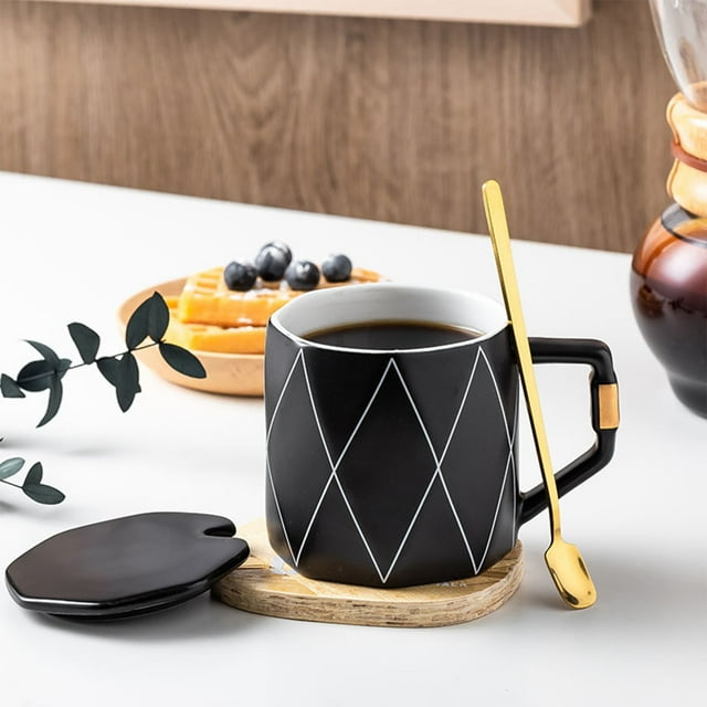 Ceramic Mug under $5! CQCYD 380ml Ceramic Mug with Lid, Atmosphere Coffee Cup, Hot Chocolate Mug, Creative Gift Idea, Modern Kitchenware, Comes with Spoon